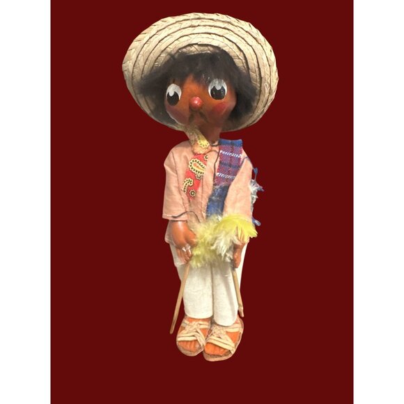 Vintage Mexican Folk Art Dolls Set Male & Female Handmade 12" With Accessories - Picture 2 of 7